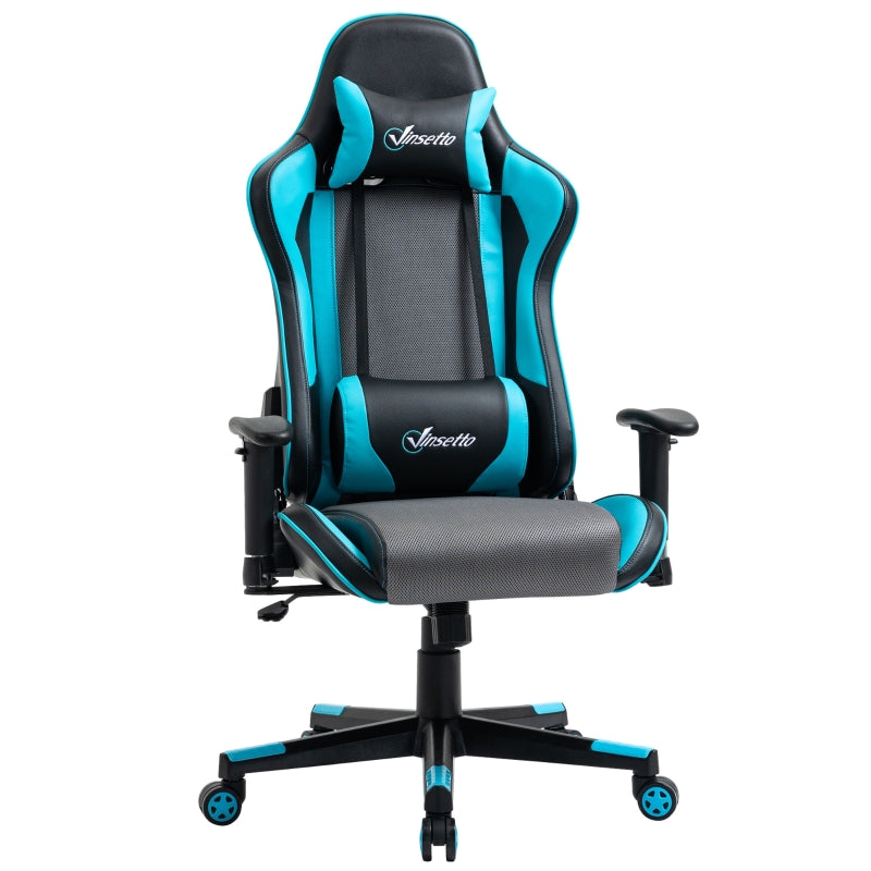 Sky Blue Racing Style Gaming Chair with Headrest and Lumbar Support