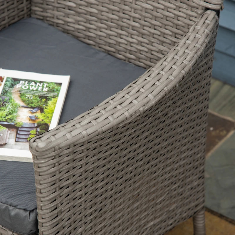 Grey Rattan Armchair Set with Cushions - Set of 4