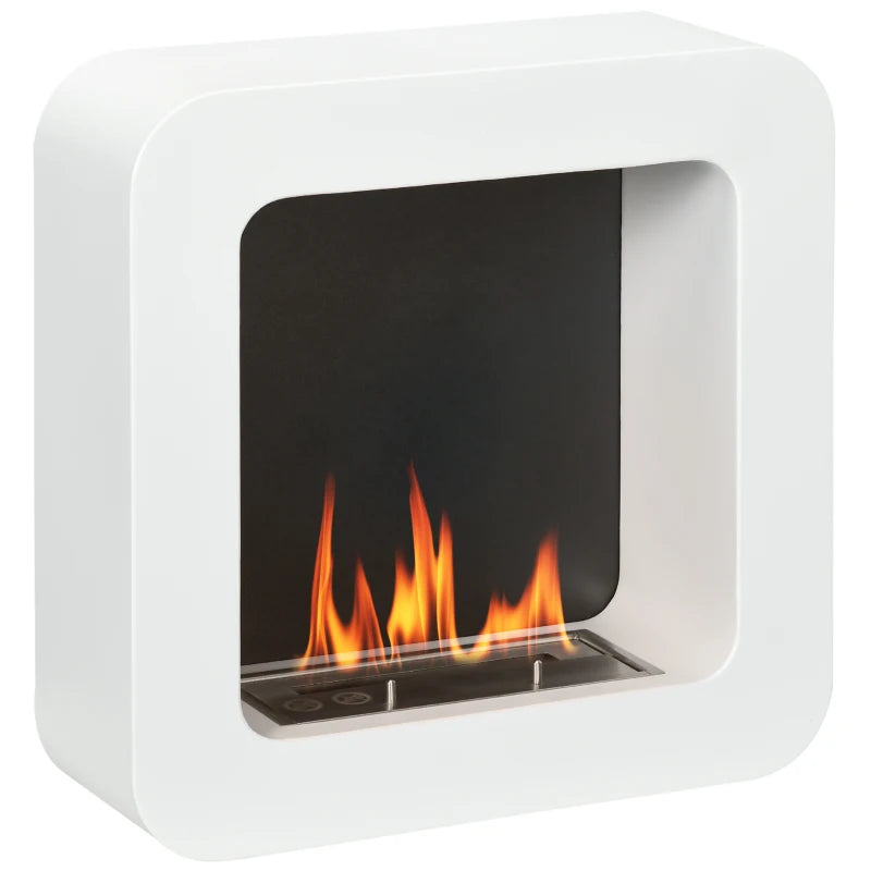 White Wall Mounted Bioethanol Fireplace - 1L Tank, 2.5 Hour Burn Time