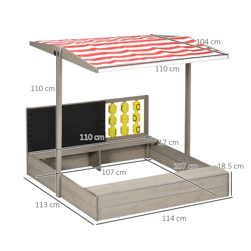 Grey Kids Wooden Sandpit with Canopy and Seats for Gardens