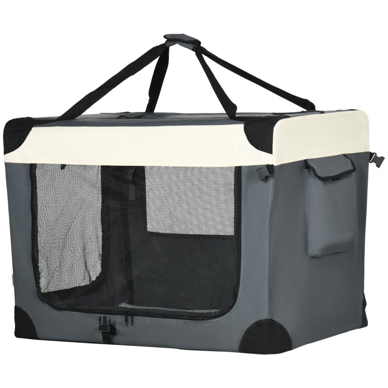 Foldable Pet Carrier with Cushion for Large Dogs and Cats - Grey