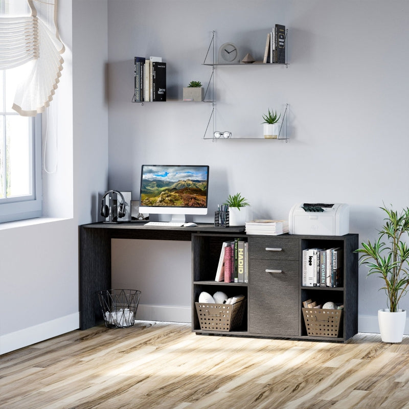 Black L-Shaped Computer Desk with Spacious Storage