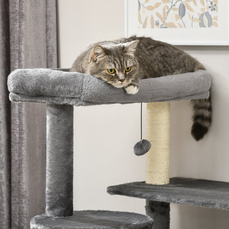 Grey Cat Tree Tower with Scratching Post and Toy