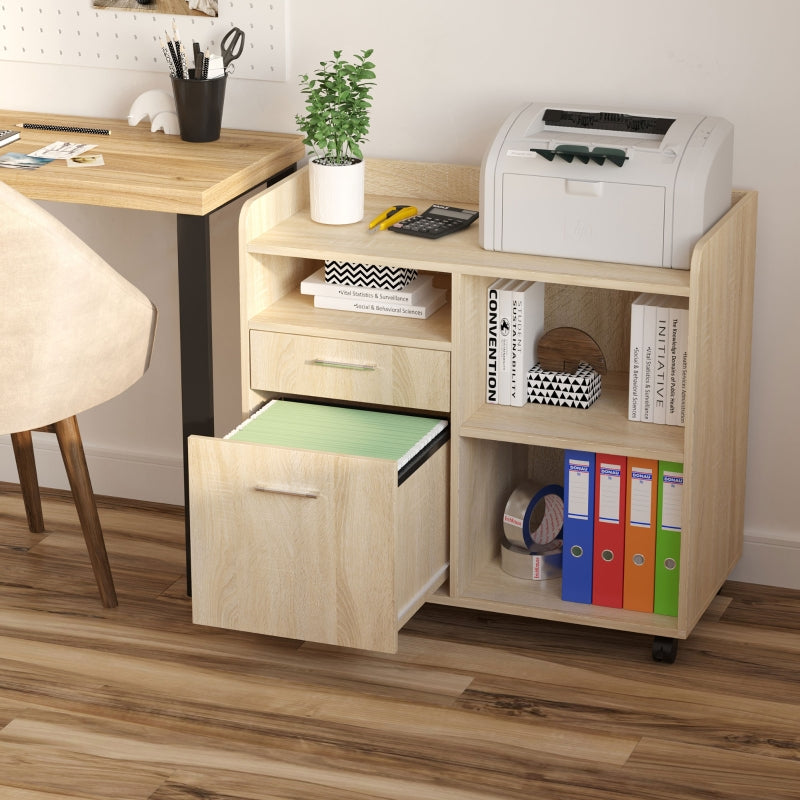 Oak 2-Drawer Printer Stand with Adjustable Shelves