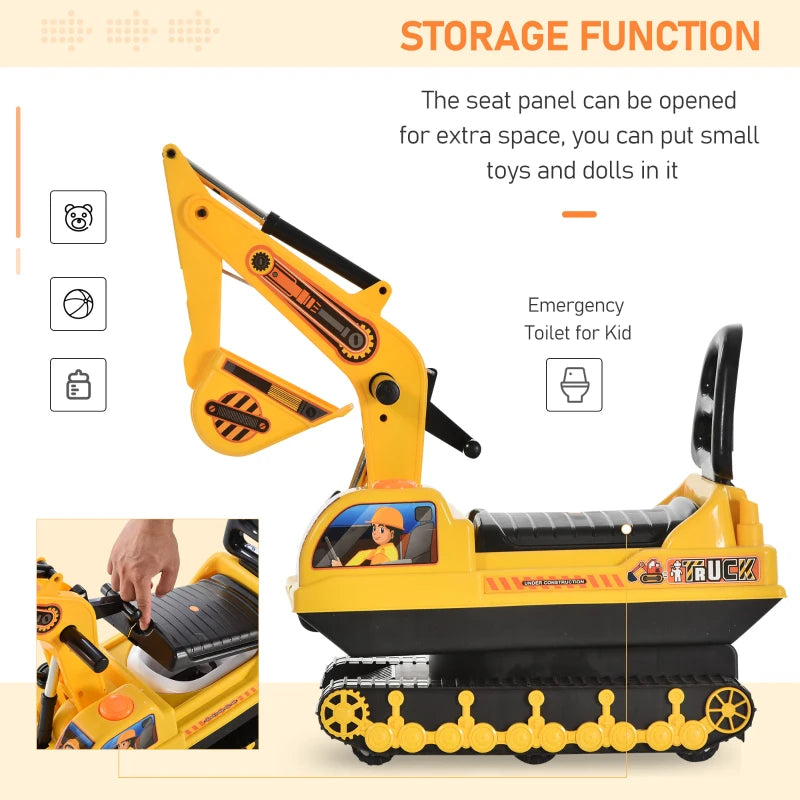 Yellow Ride-On Excavator Toy Tractor Digger