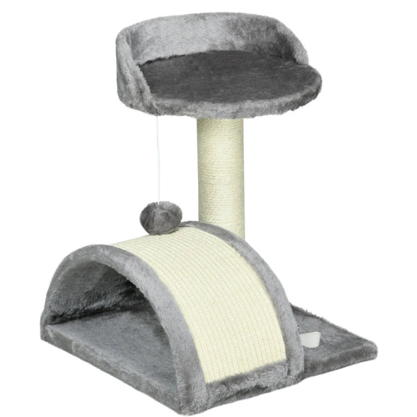 Grey Cat Tree with Sisal Scratching Post and Toy Ball