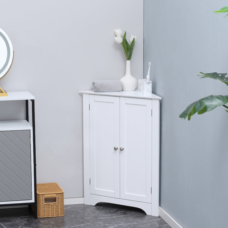 White Triangle Corner Bathroom Storage Cabinet with Adjustable Shelf