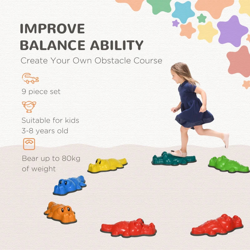 9PCs Crocodile Kids Stepping Stones Set - Anti-Slip Balance River Stones