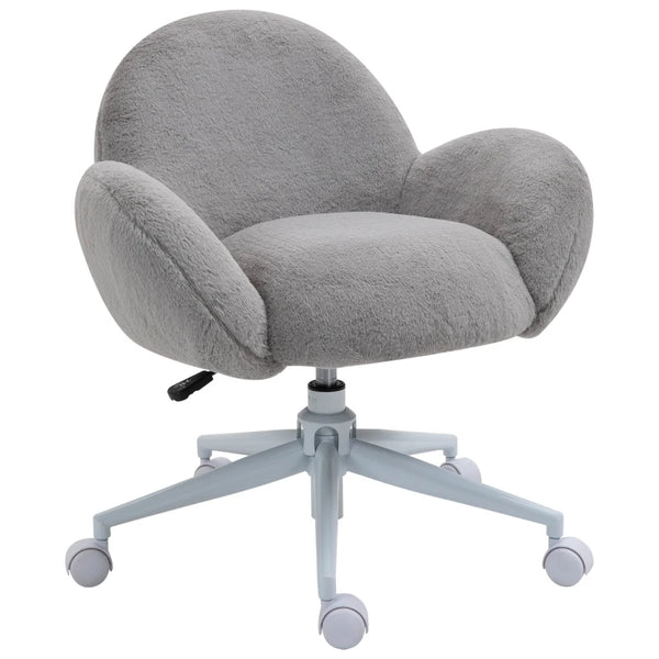 Grey Fluffy Rolling Desk Chair for Home Office or Bedroom