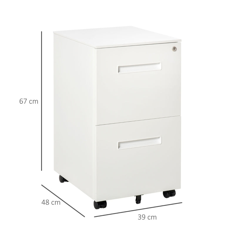 White 2-Drawer Vertical File Cabinet with Lock, Adjustable Partition - A4/Letter Size