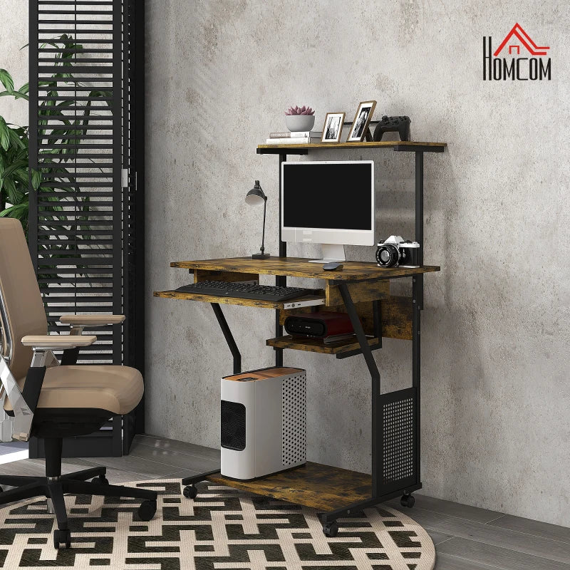 Brown/Black Multi-Storage Work Desk with Sliding Keyboard Tray