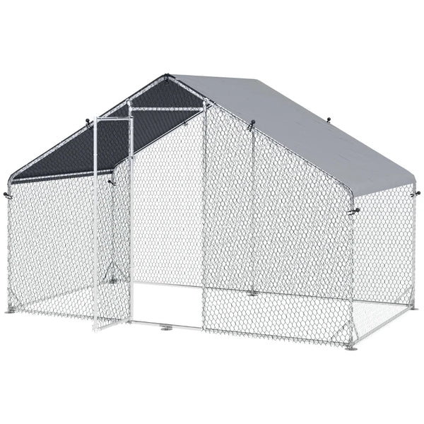 Galvanised Chicken Coop with Water-Resistant Cover, 3x1.7x1.9m, Grey