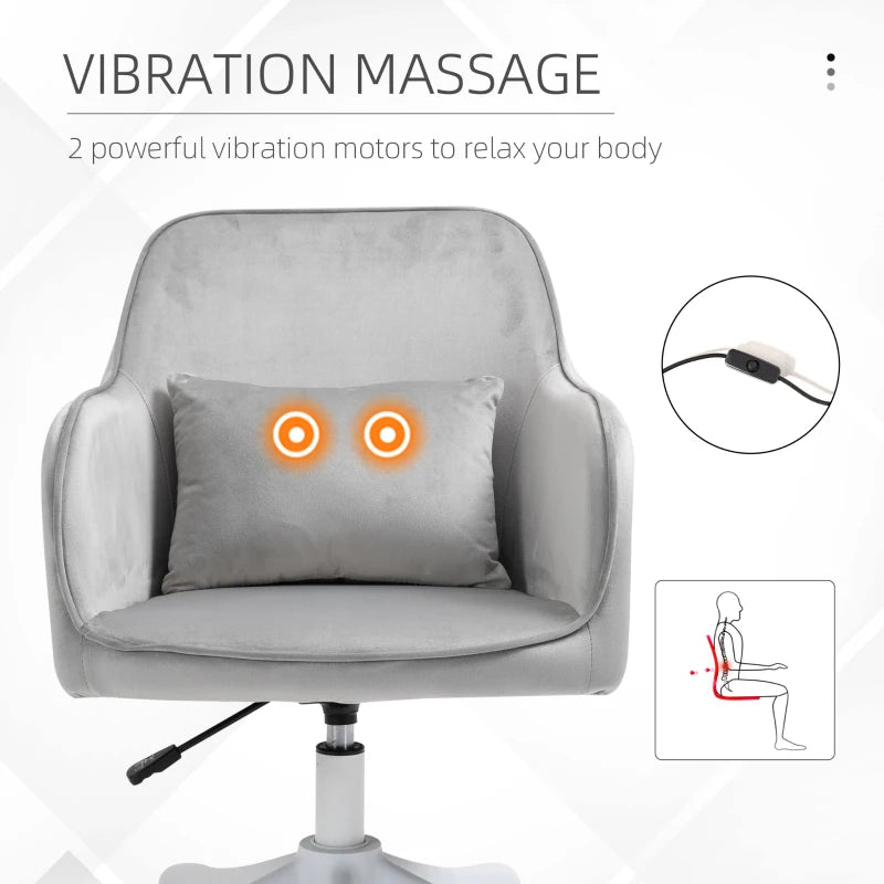 Grey Velvet Office Chair with Massage Lumbar Pillow