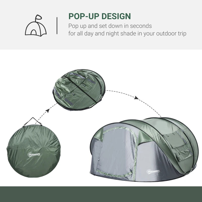 Dark Green 4-5 Person Pop-up Waterproof Camping Tent with Windows