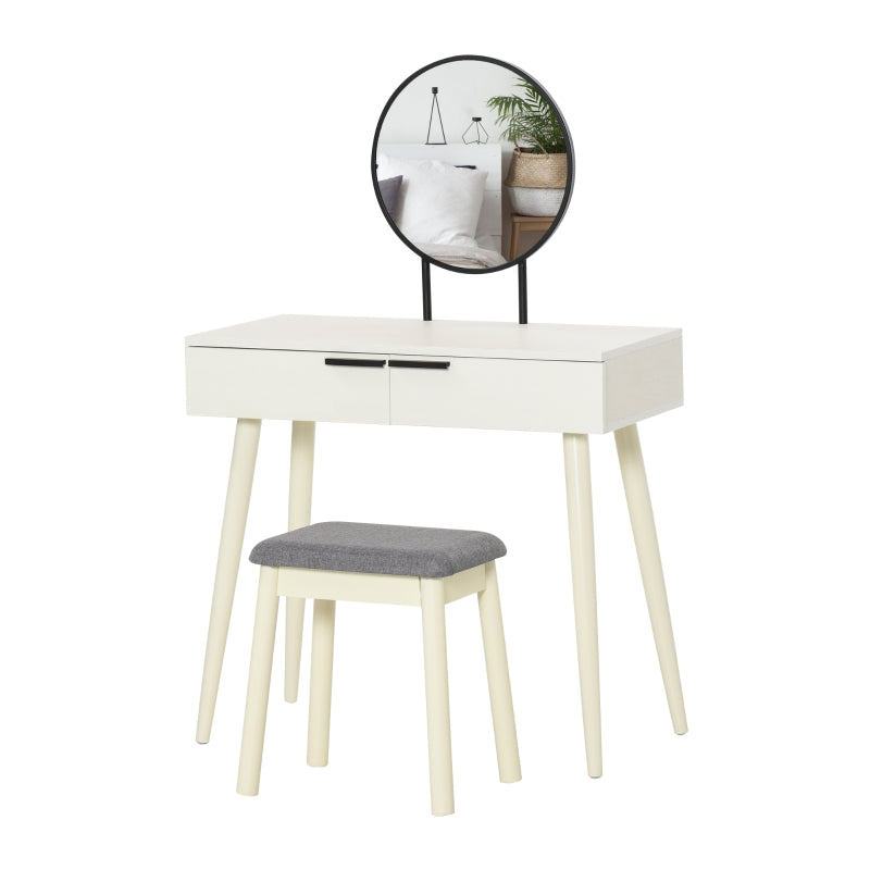 White Vanity Dressing Table Set with Mirror, Stool, and Organiser