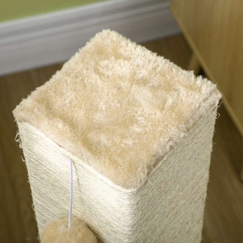 Beige Jute Cat Scratching Post with Hanging Toy