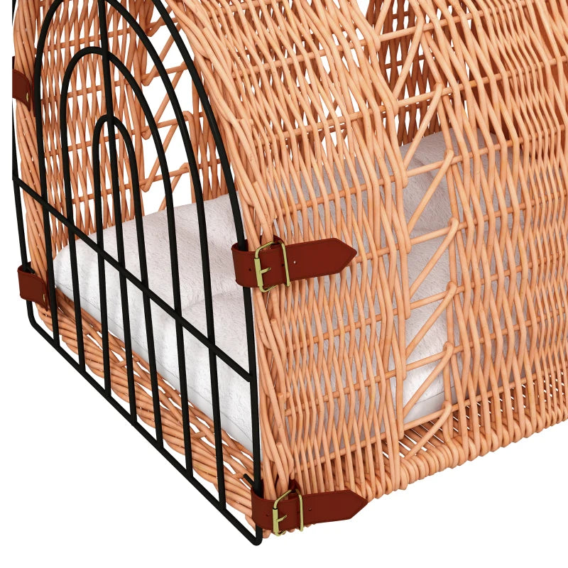 Orange Wicker Cat Carrier Basket with Soft Cushion - 37 x 28 x 29 cm