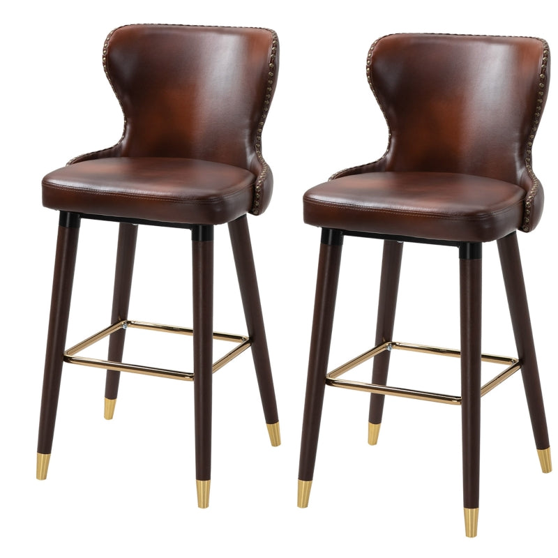 Brown PU Leather Counter-Height Bar Stools Set of 2