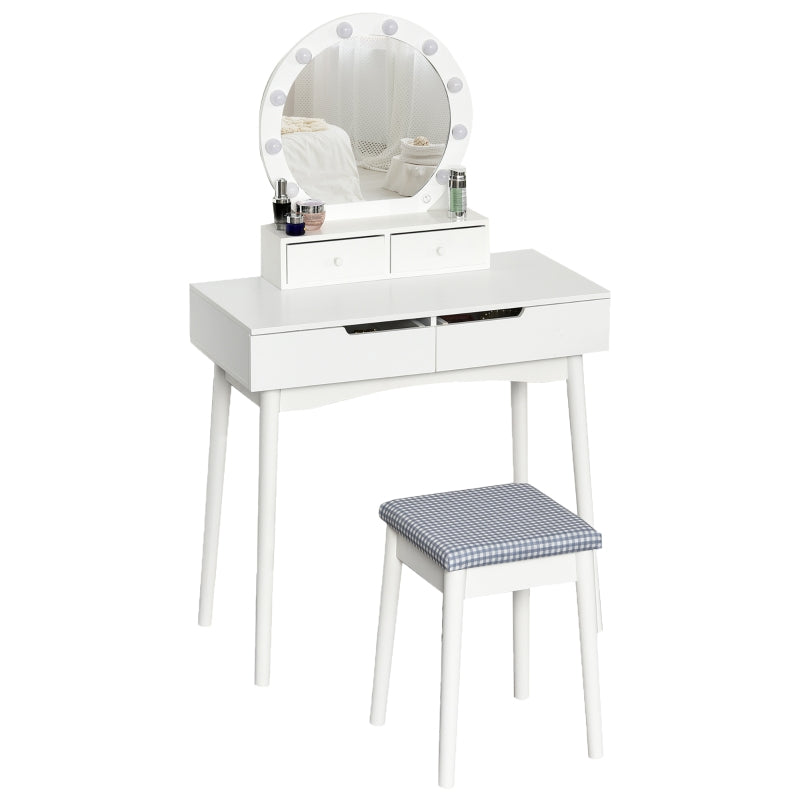 White LED Dressing Table Set with 4 Drawers for Bedroom