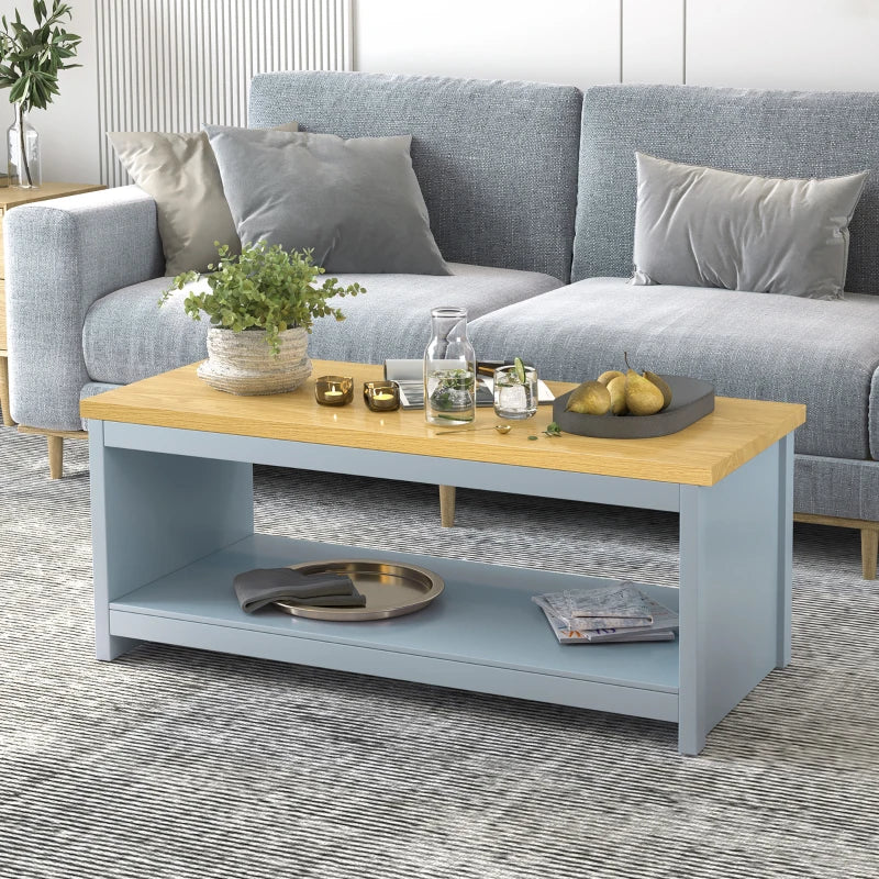 Grey Rustic Coffee Table with Storage and Wood Effect Top
