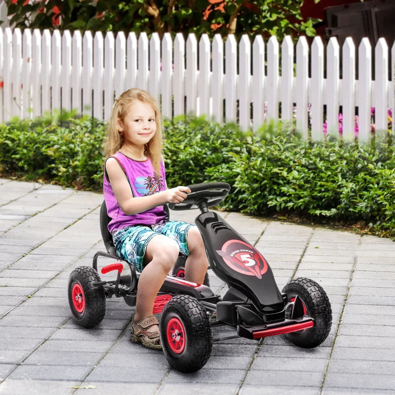 Red Kids Pedal Go Kart with Adjustable Seat and Inflatable Tyres