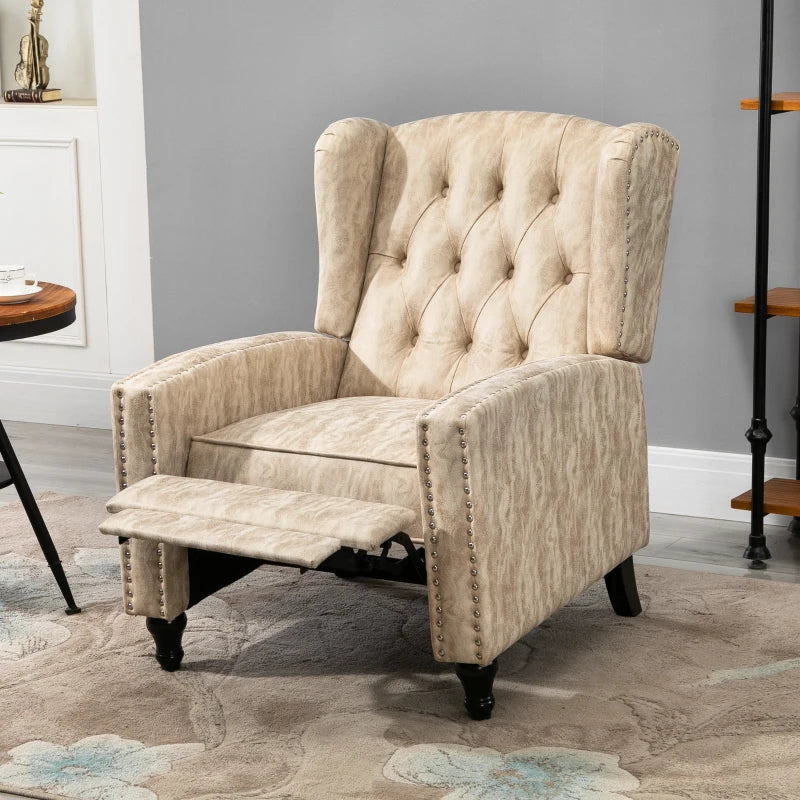 Beige Reclining Armchair with Chesterfield Style