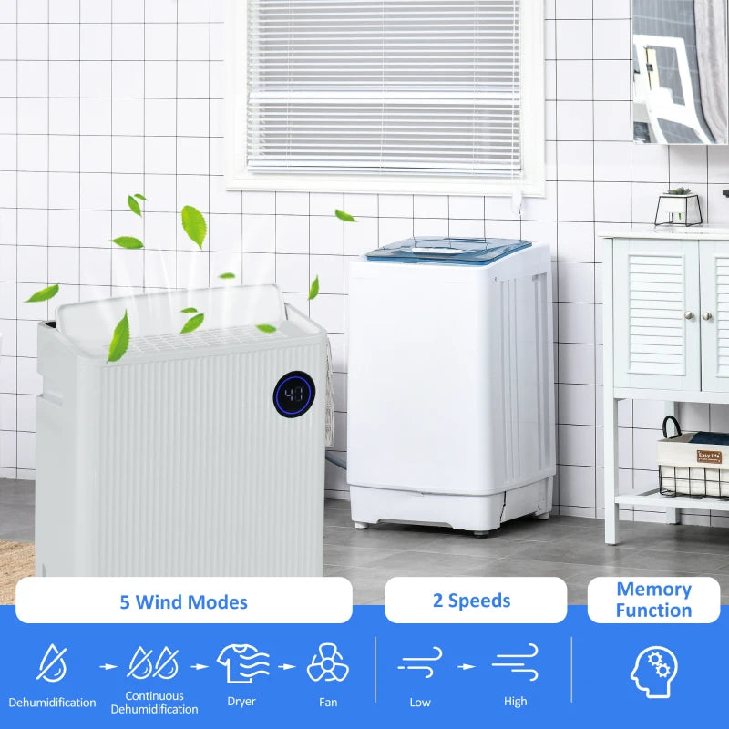 White Portable Dehumidifier with Air Purifier, UVC, Ioniser, 24H Timer, 5 Modes - 16L/Day