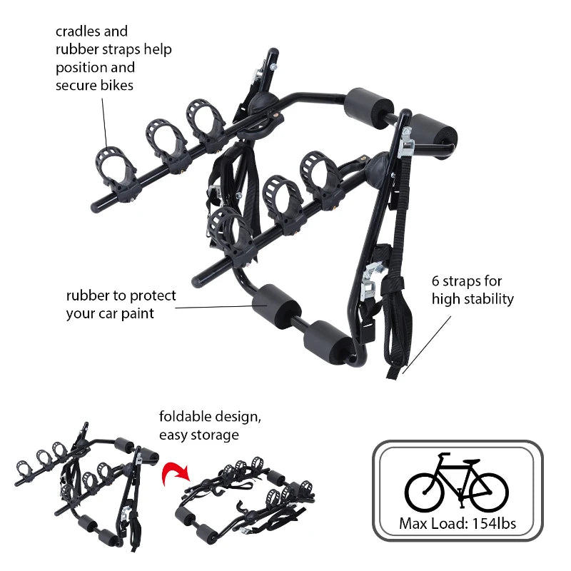 Black Metal 3-Bike Rear Hitch Mount with Fix Strap