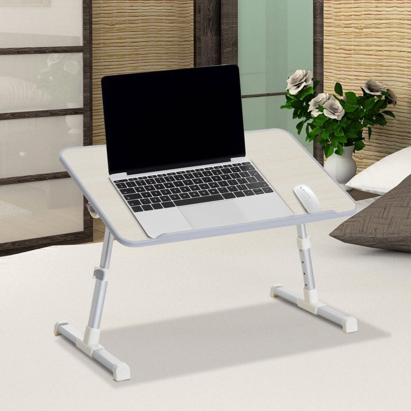 Adjustable Oak Laptop Stand - 4 Heights, Tilt Feature - Silver Frame