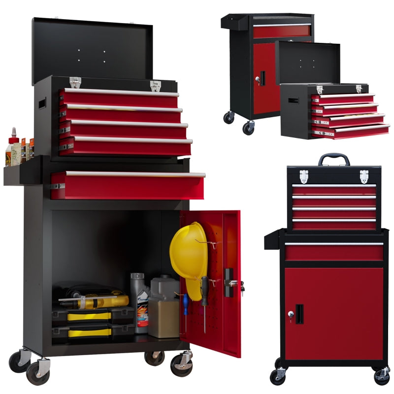 Black/Red Two-Part Tool Chest on Wheels