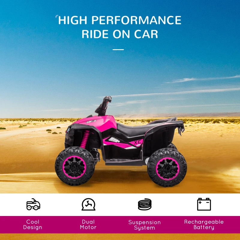 Kids Pink 12V Ride-On Quad Bike with Music and Horn - Ages 3-5