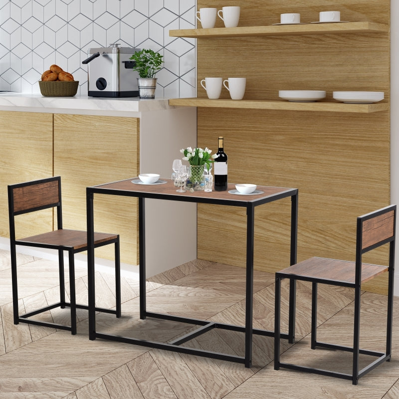 3-Piece Industrial Style Table Stool Set - Steel Frame, MDF Panels - Modern Living Room Bar Furniture (Black)
