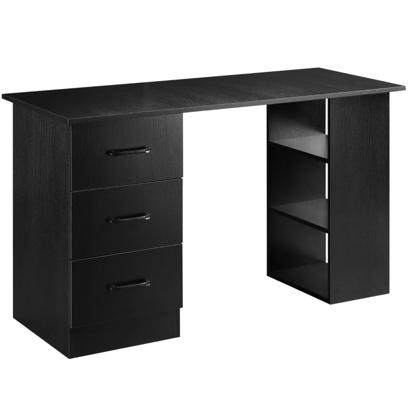 Black Computer Desk with Storage Shelves and Drawers