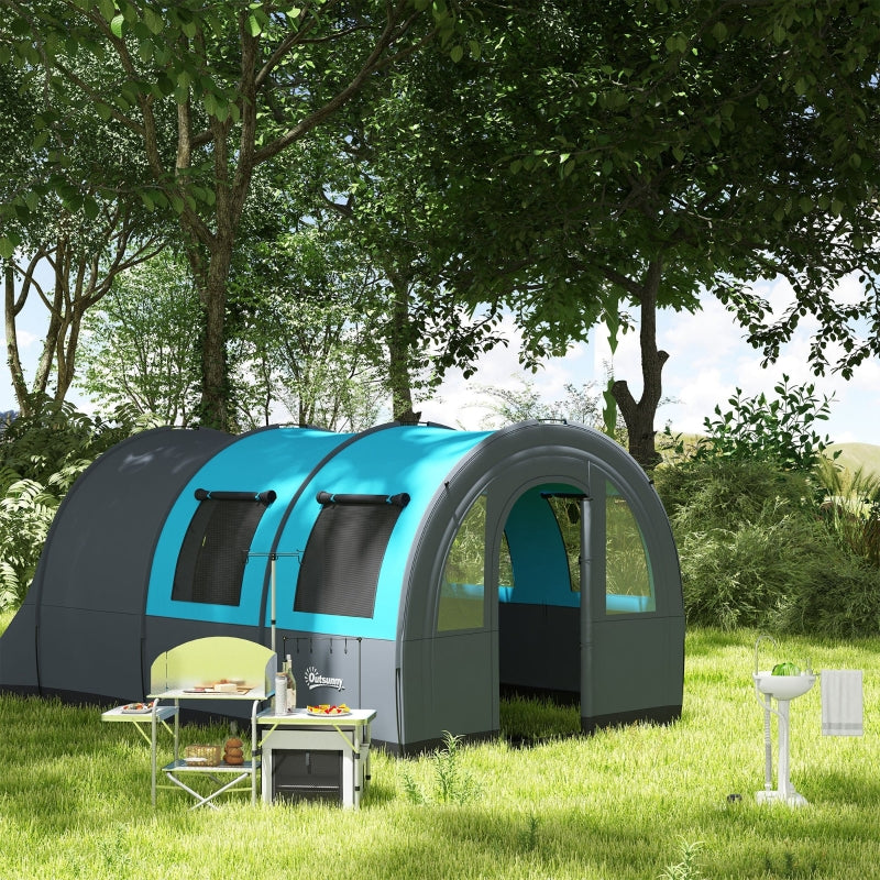 6-Person Dual-Room Tunnel Tent with Accessories - Grey/Blue