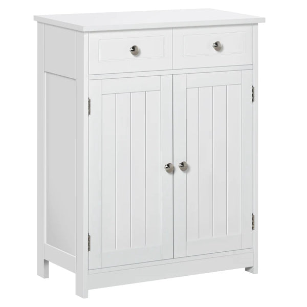 White Bathroom Storage Cabinet with Drawers and Adjustable Shelf