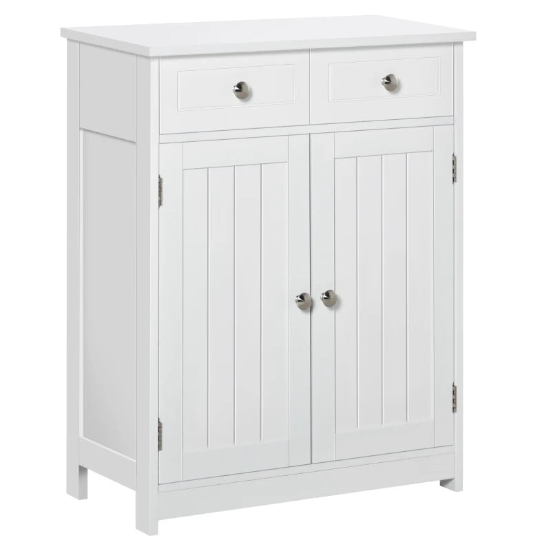 White Bathroom Storage Cabinet with Drawers and Adjustable Shelf