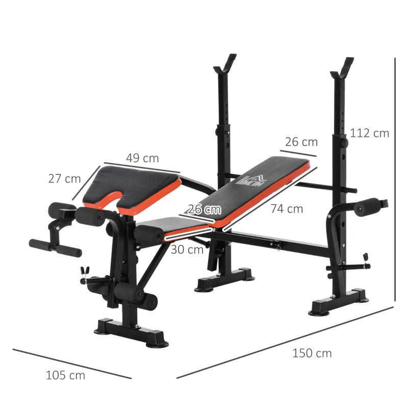 Adjustable Weight Bench with Leg Developer and Barbell Rack - Black