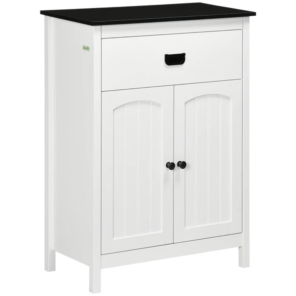 White Bathroom Storage Cabinet with Drawer and Double Doors