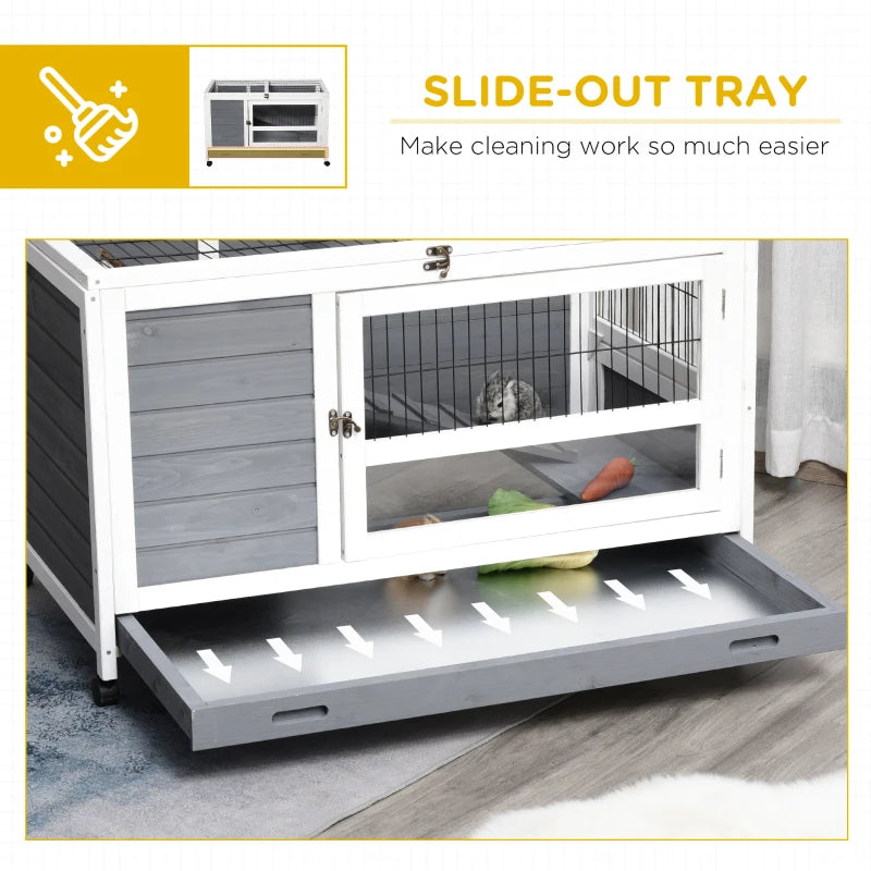 Grey Wooden Indoor Rabbit Hutch with Wheels - 102 x 60 x 63.5cm