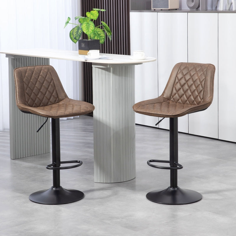 Brown Retro Swivel Bar Stools Set of 2, Adjustable Kitchen Chairs with Backrest