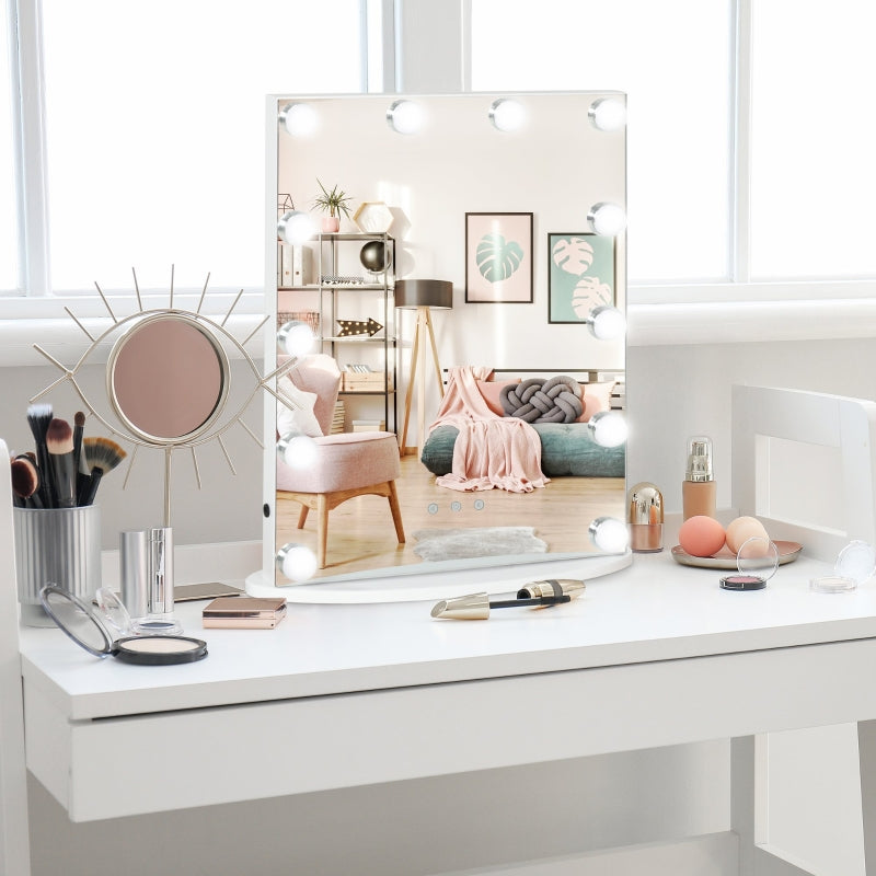 White Hollywood Vanity Mirror with 12 Dimmable LED Bulbs