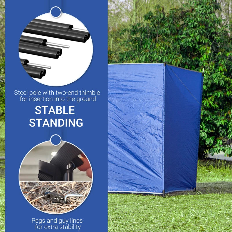 Portable Blue Camping Windbreak with Carry Bag, Steel Poles - 450cm x 150cm