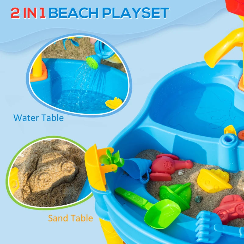 Multicoloured Sand & Water Table Set with Adjustable Parasol