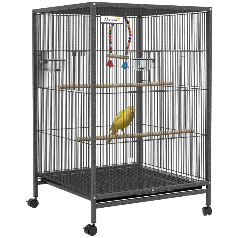 Grey Bird Cage with Rolling Stand for Small Birds