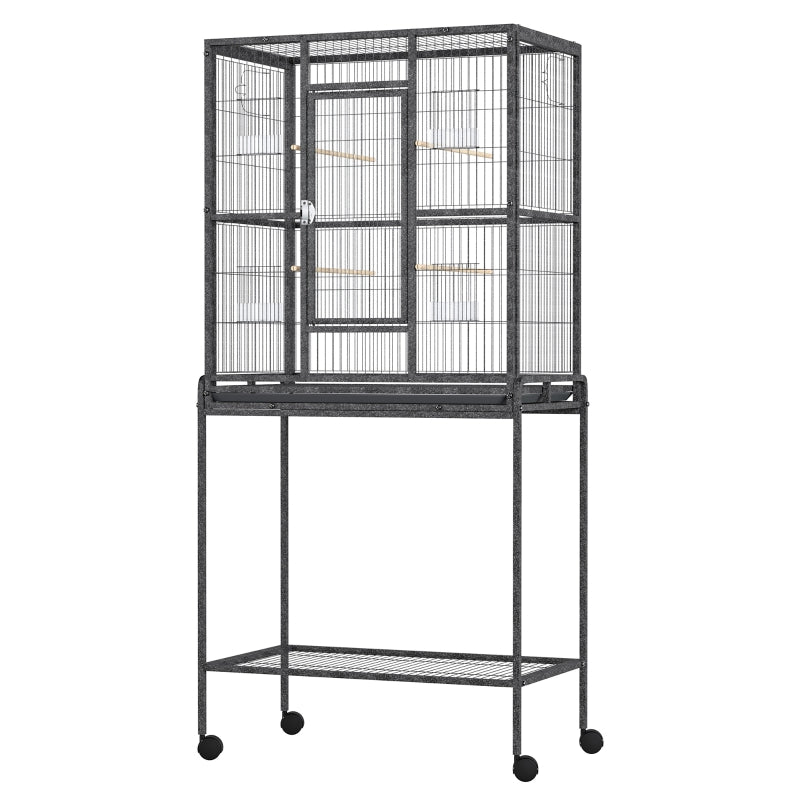 Metal Bird Cage for Parakeets - Canary Cage with Stand & Storage - Blue