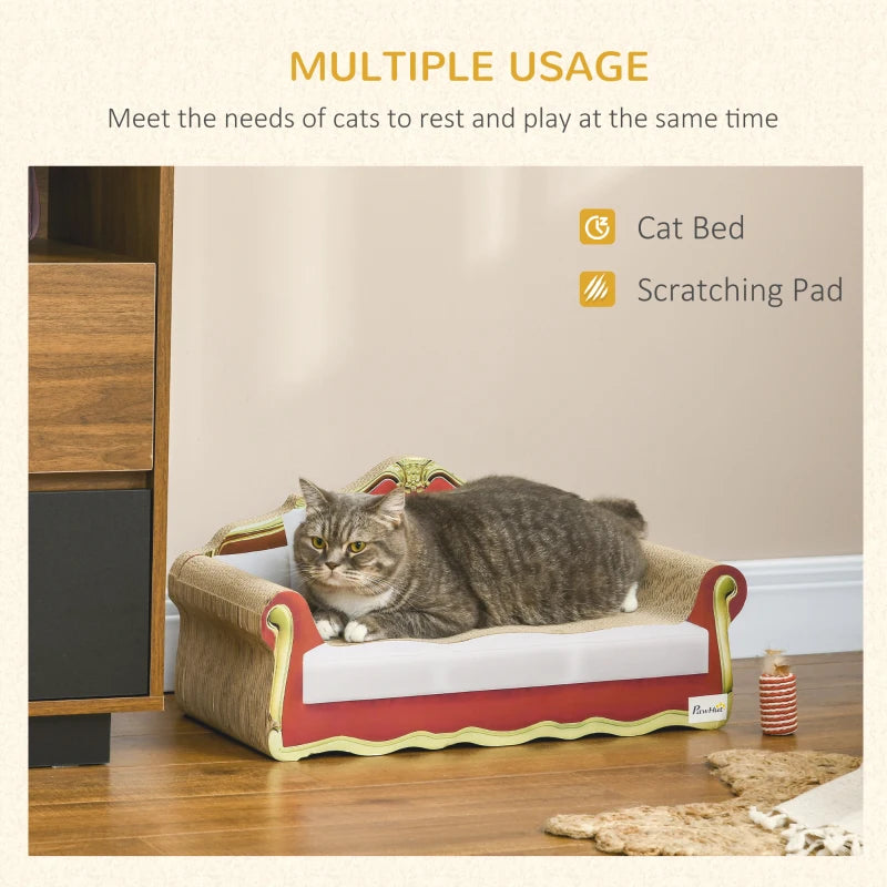 Cat Cardboard Scratcher Lounge Bed with Catnip, Grey, 58 x 29.5 x 29cm