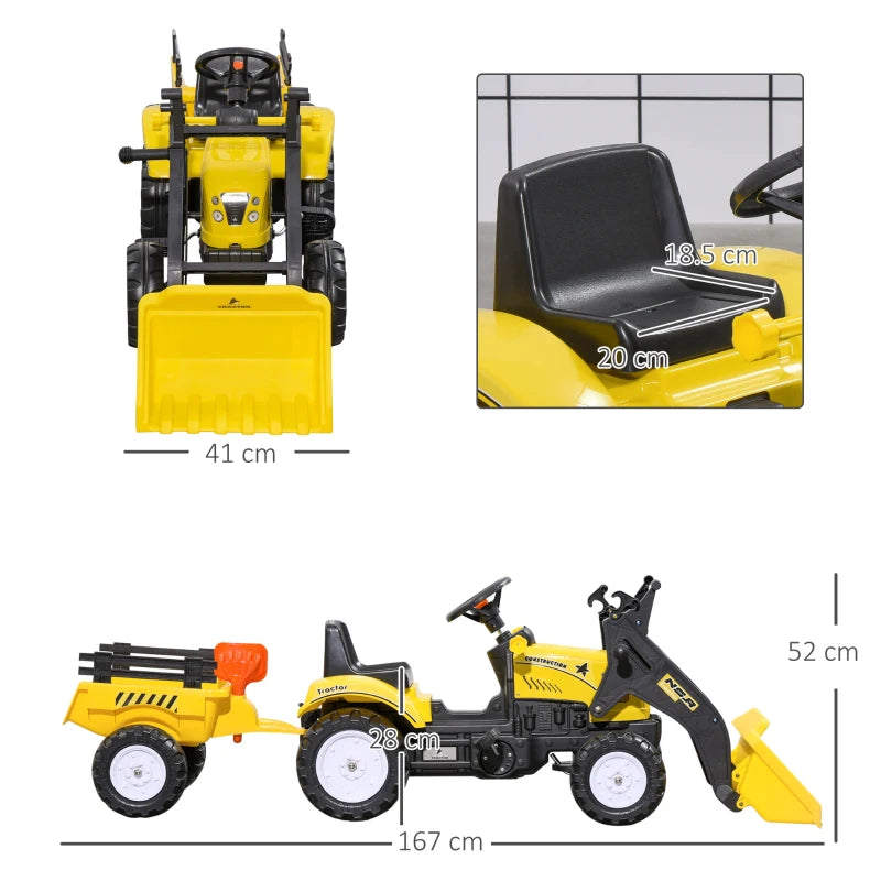 Yellow Kids Pedal Go Kart Excavator