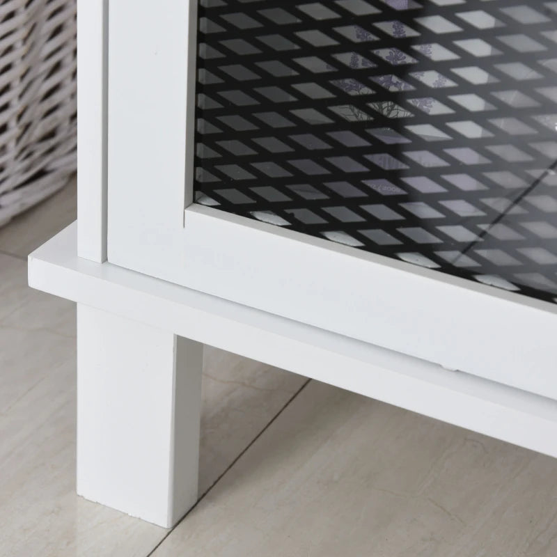 6-Tier White Bathroom Floor Cabinet with Glass Doors