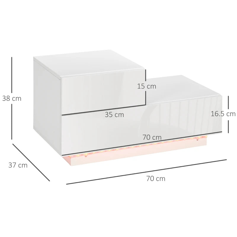 White High Gloss Bedside Table with RGB LED Light and Drawers