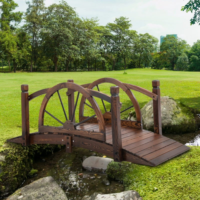 Wooden Garden Bridge - 1.5M Decorative Arc Footbridge - Stained Wood